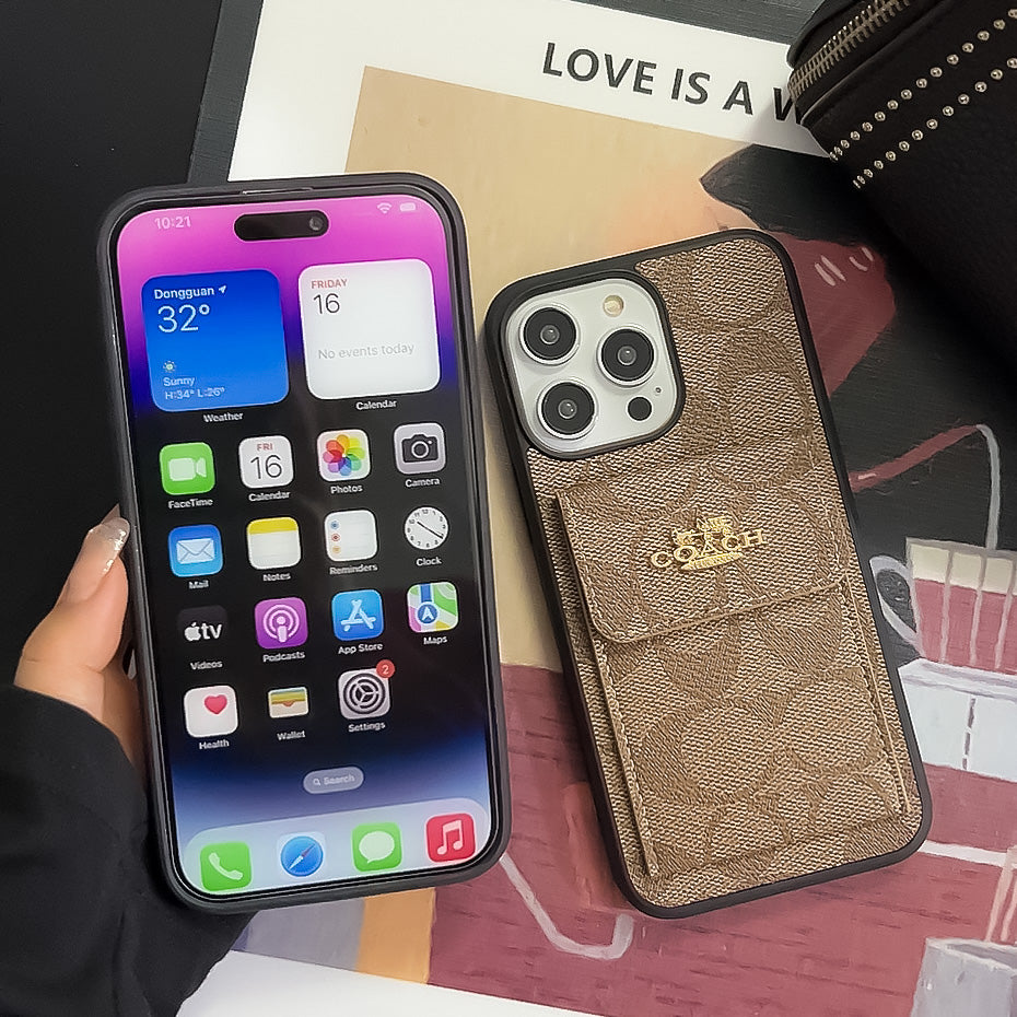 Klasszikus iPhone tok Kártyatartóval Pénztárca Világosbarna -SZK240425