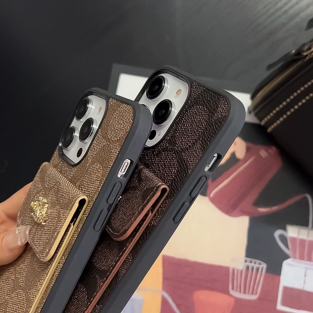Klasszikus iPhone tok Kártyatartóval Pénztárca Világosbarna -SZK240425