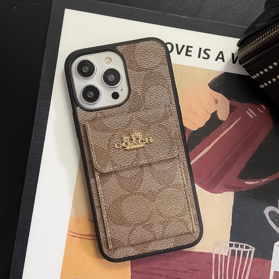 Klasszikus iPhone tok Kártyatartóval Pénztárca Világosbarna -SZK240425
