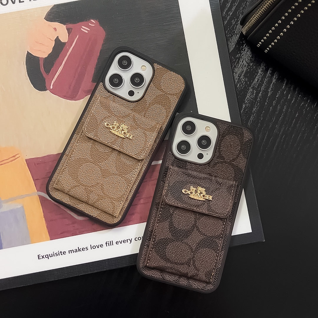Klasszikus iPhone tok Kártyatartóval Pénztárca Világosbarna -SZK240425