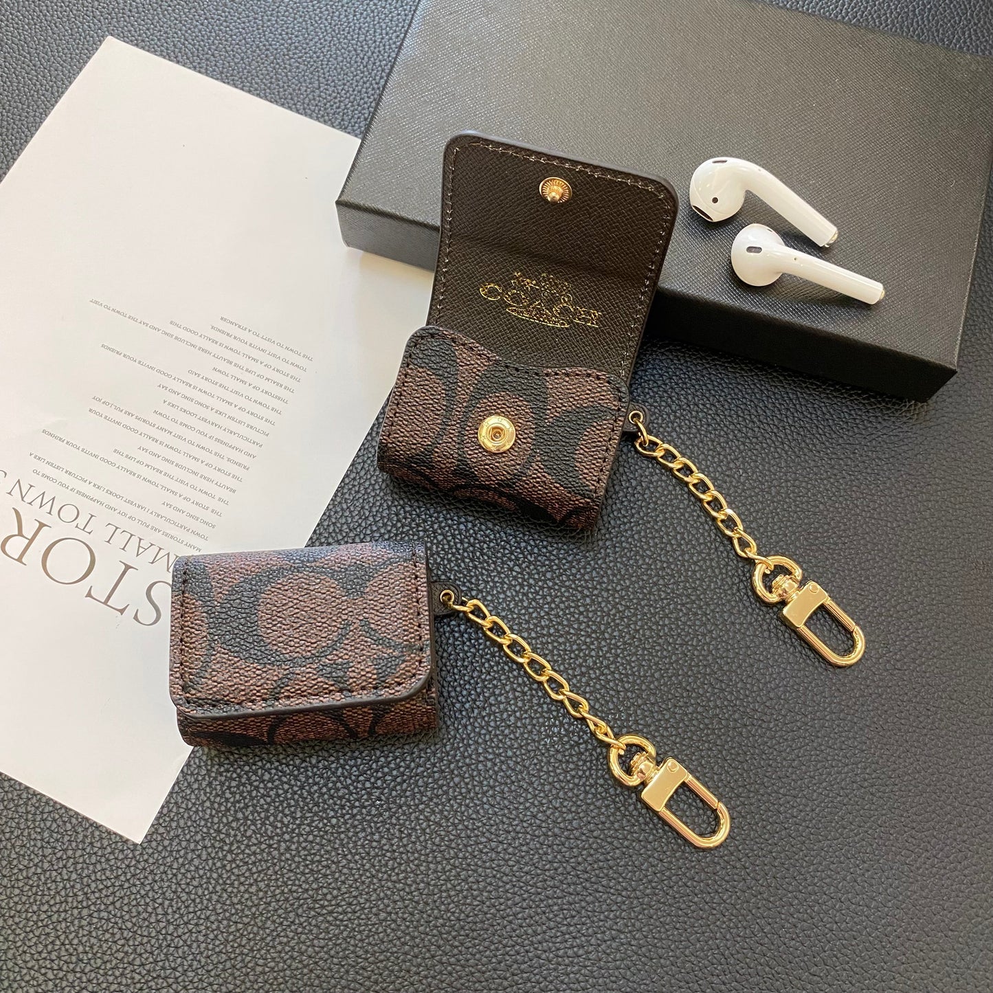 Estojos luxuosos para AirPods Coach Marrom escuro-YH240425