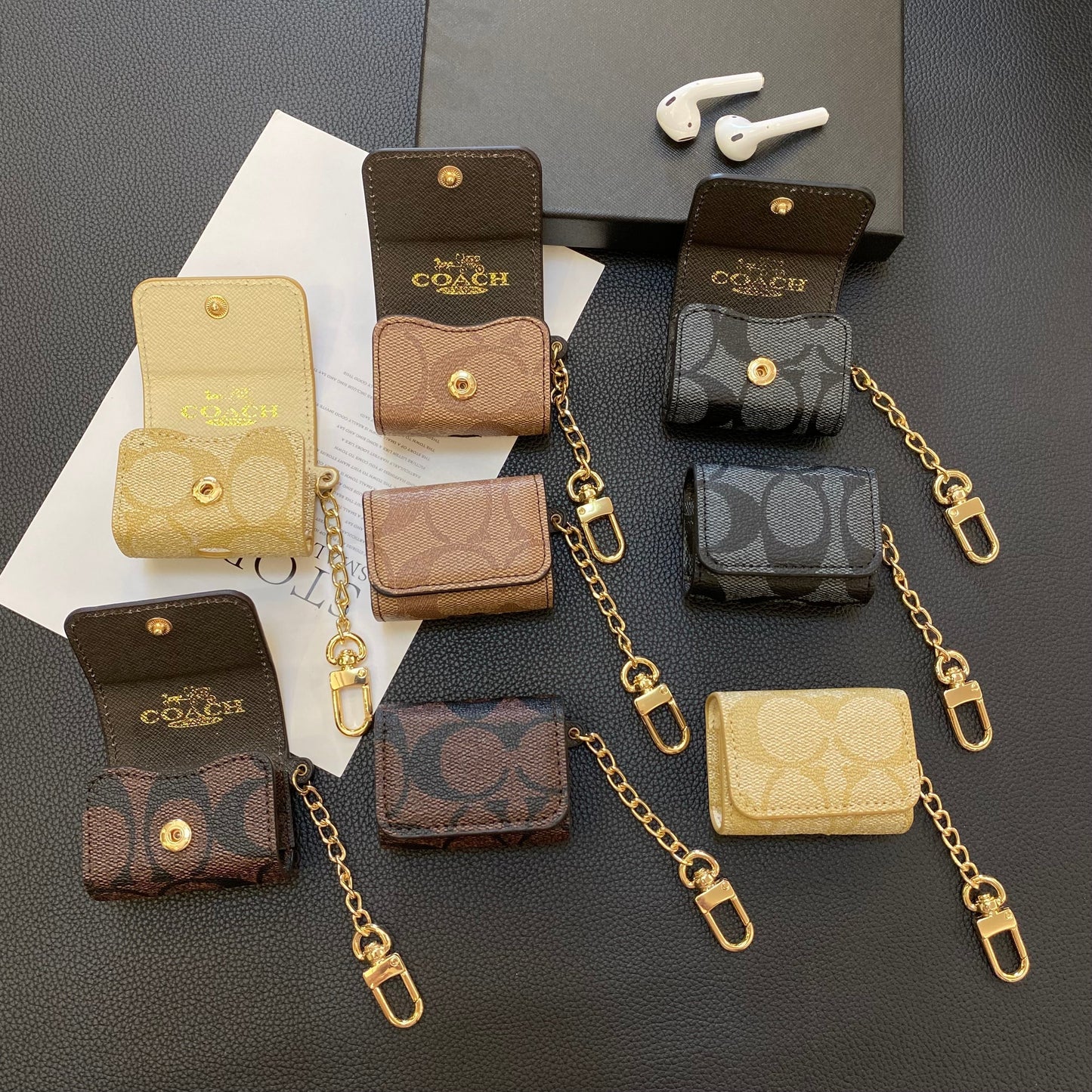 Estojos luxuosos para AirPods Coach Marrom escuro-YH240425