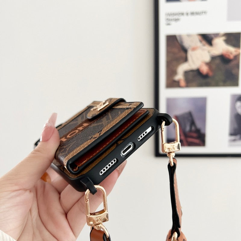 Luksus Card Bag Chain Sort & Hvid iPhone-etui