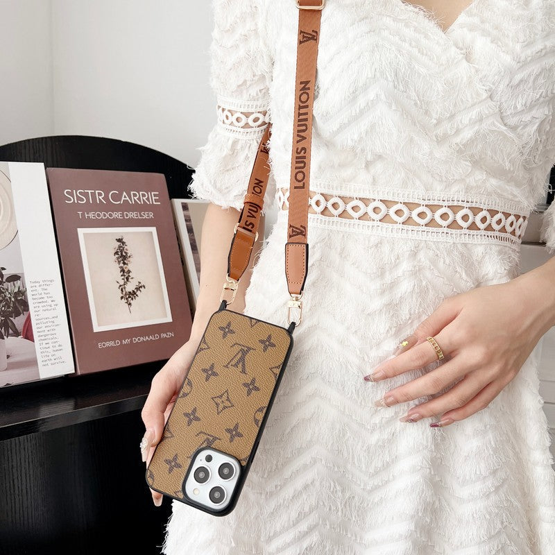 Luxusní hnědé crossbody pouzdro na iPhone
