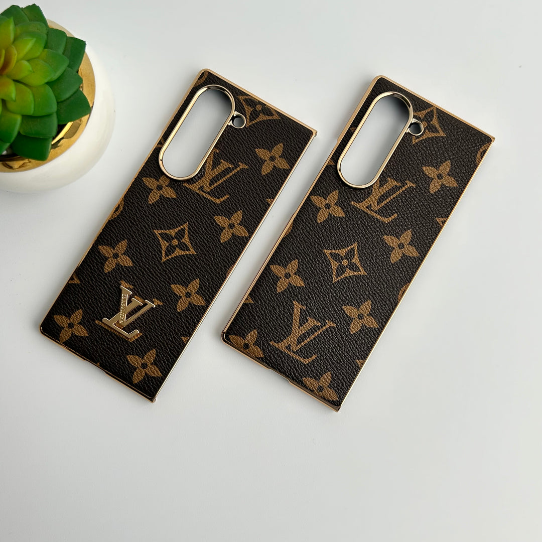 Capa luxuosa de couro banhado a ouro para Samsung Galaxy Z Fold 6