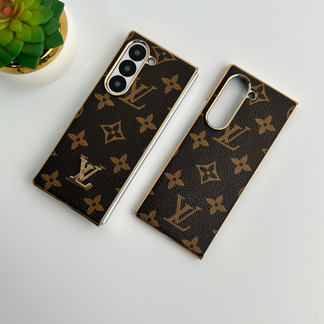 Capa luxuosa de couro banhado a ouro para Samsung Galaxy Z Fold 6