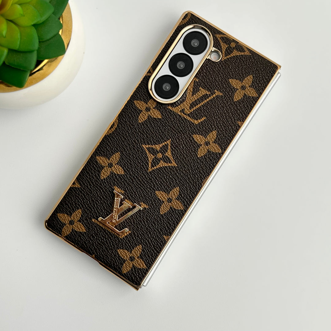 Capa luxuosa de couro banhado a ouro para Samsung Galaxy Z Fold 6