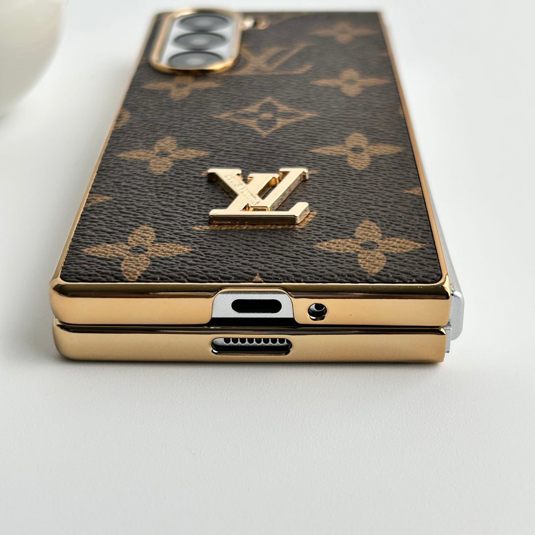 Capa luxuosa de couro banhado a ouro para Samsung Galaxy Z Fold 6