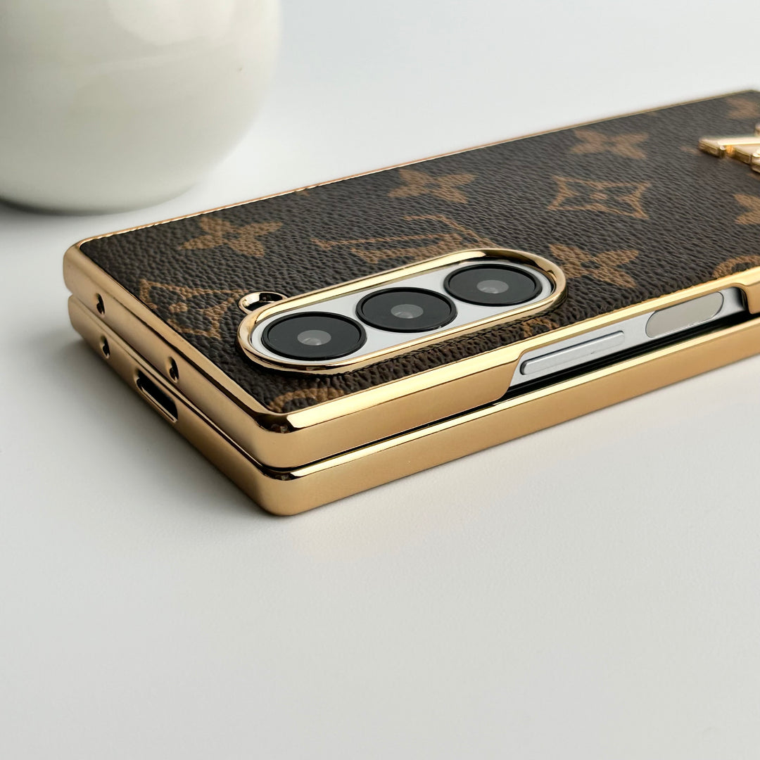 Capa luxuosa de couro banhado a ouro para Samsung Galaxy Z Fold 6