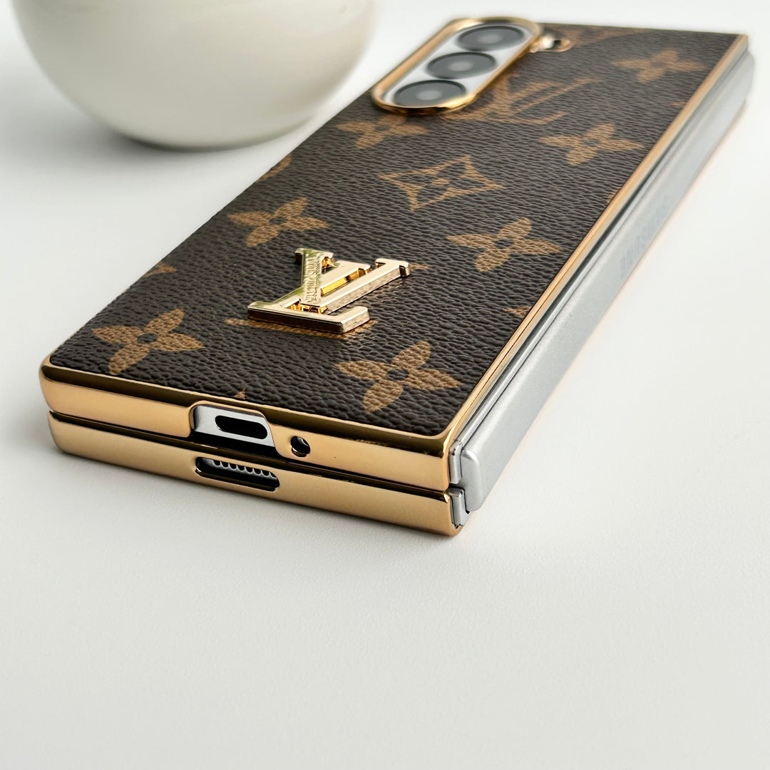 Capa luxuosa de couro banhado a ouro para Samsung Galaxy Z Fold 6