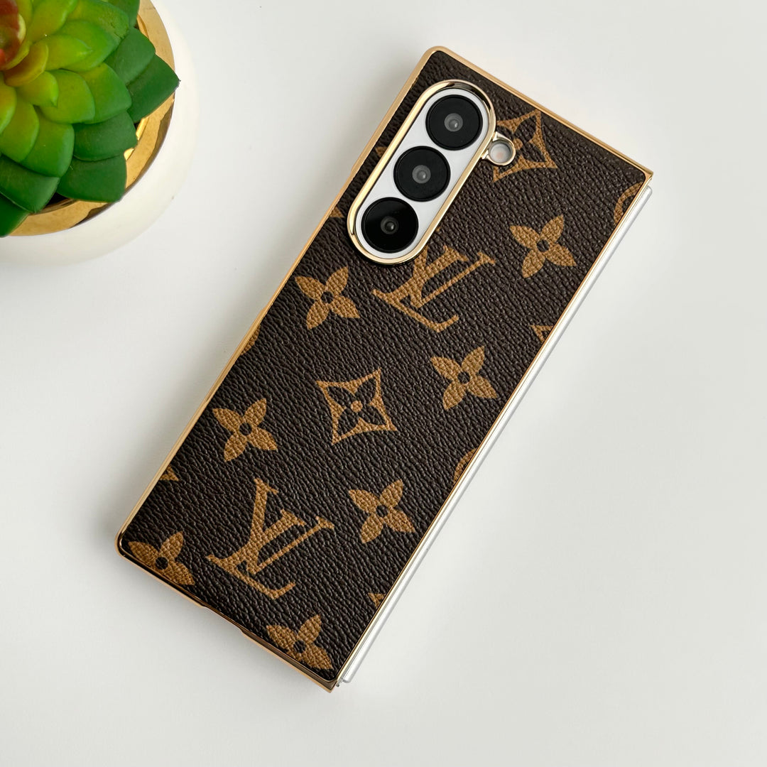 Capa luxuosa de couro banhado a ouro para Samsung Galaxy Z Fold 6
