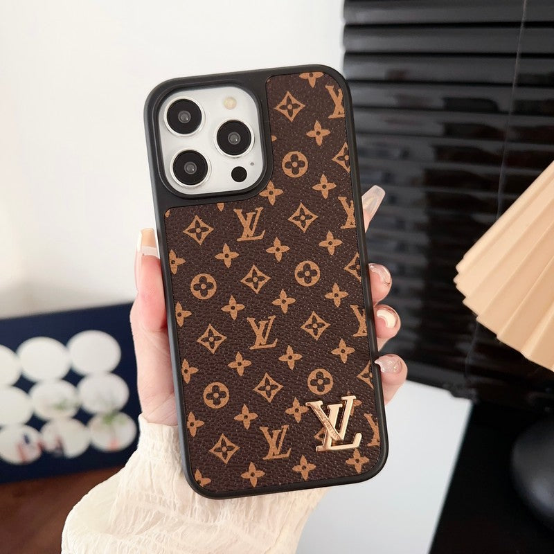 Custodia per iPhone marrone classica di lusso