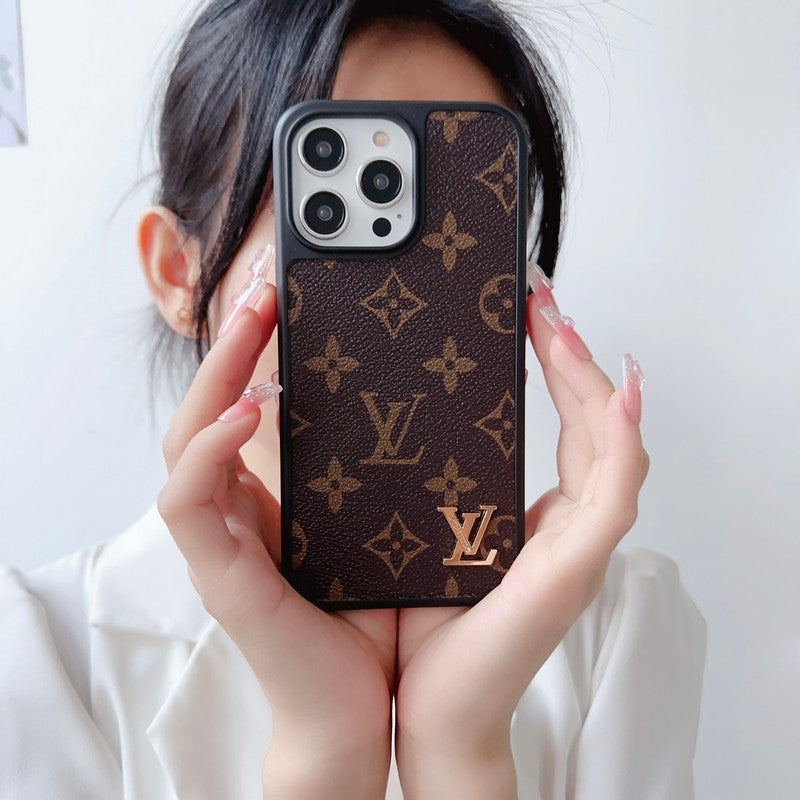 Custodia per iPhone marrone classica di lusso