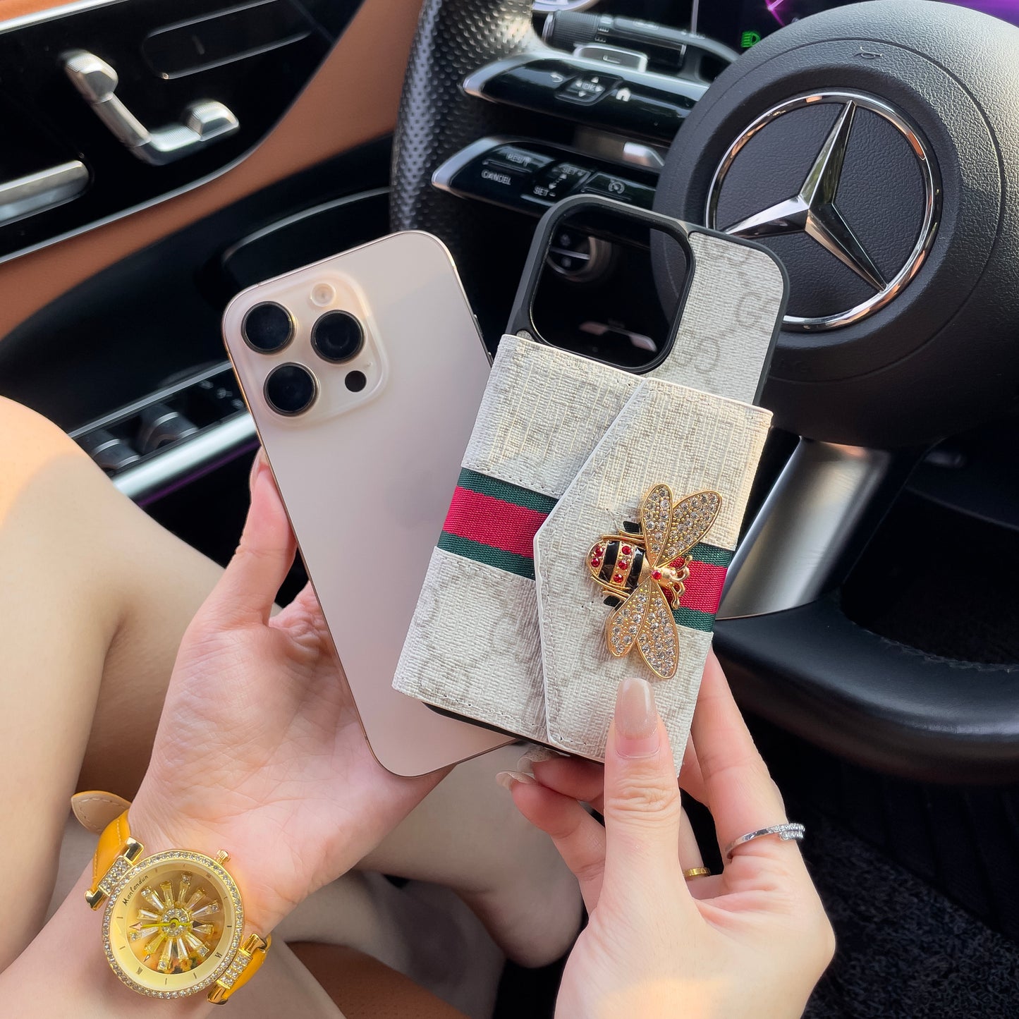 Premium geavanceerde crossbody-iPhone-hoes met kaarthouder & schouderband