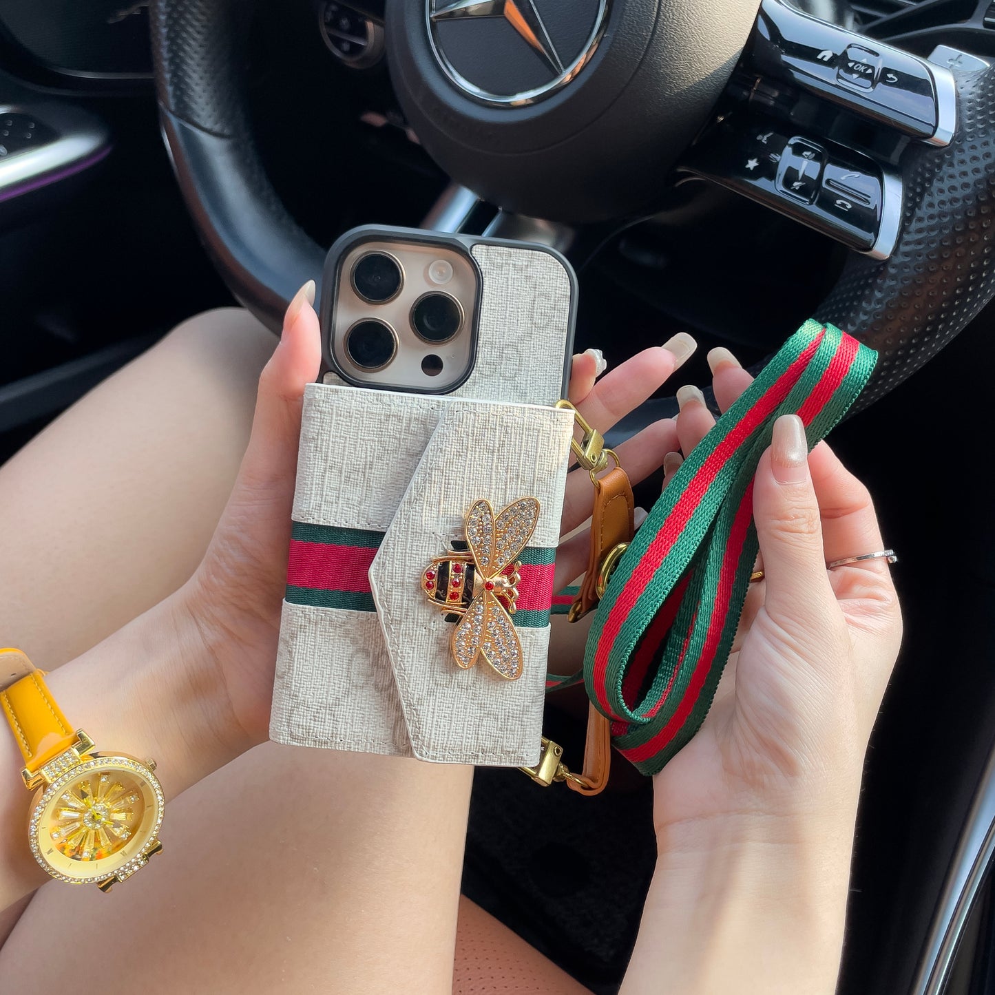 Premium geavanceerde crossbody-iPhone-hoes met kaarthouder & schouderband