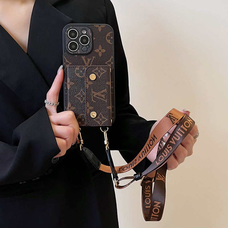 Luxusní Card Bag Řetízek Hnědé pouzdro na iPhone