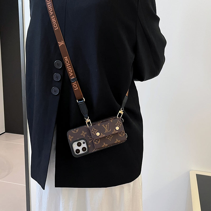 Luxusní Card Bag Řetízek Hnědé pouzdro na iPhone
