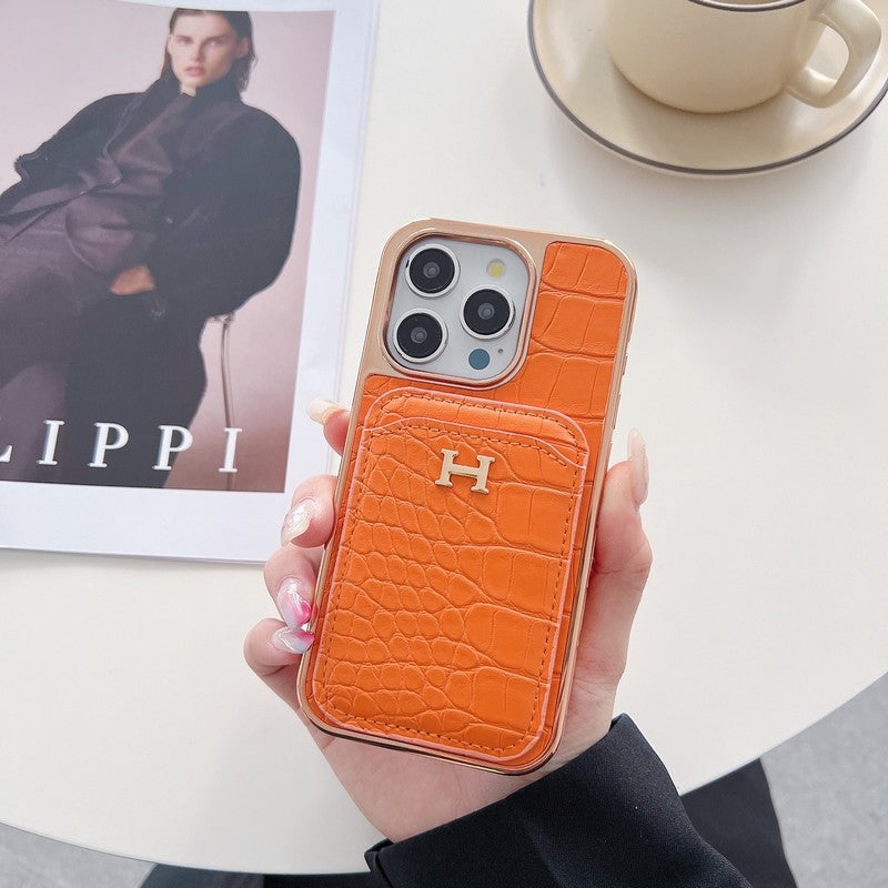 H Rose Gold kožené pouzdro na iPhone