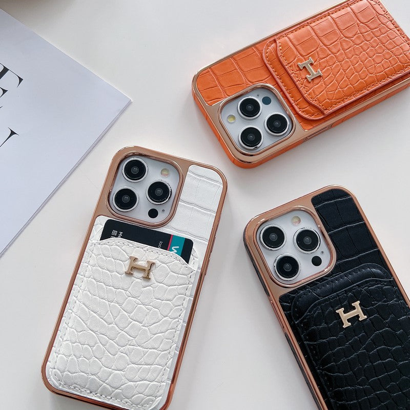 H Rose Gold kožené pouzdro na iPhone