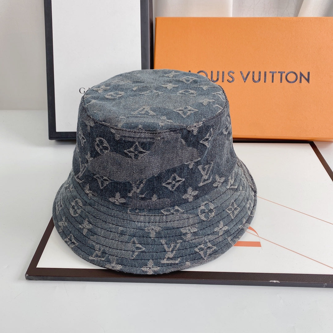 Luxury 1v Monogram Jacquard Denim Bucket Hat for Men & Women