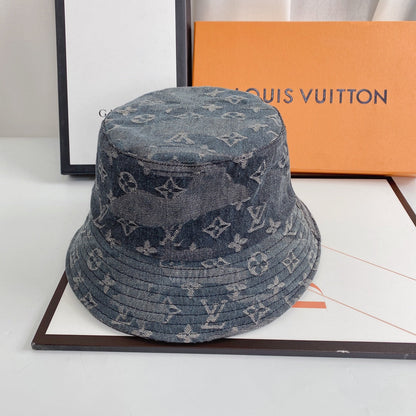 Luxury 1v Monogram Jacquard Denim Bucket Hat for Men & Women