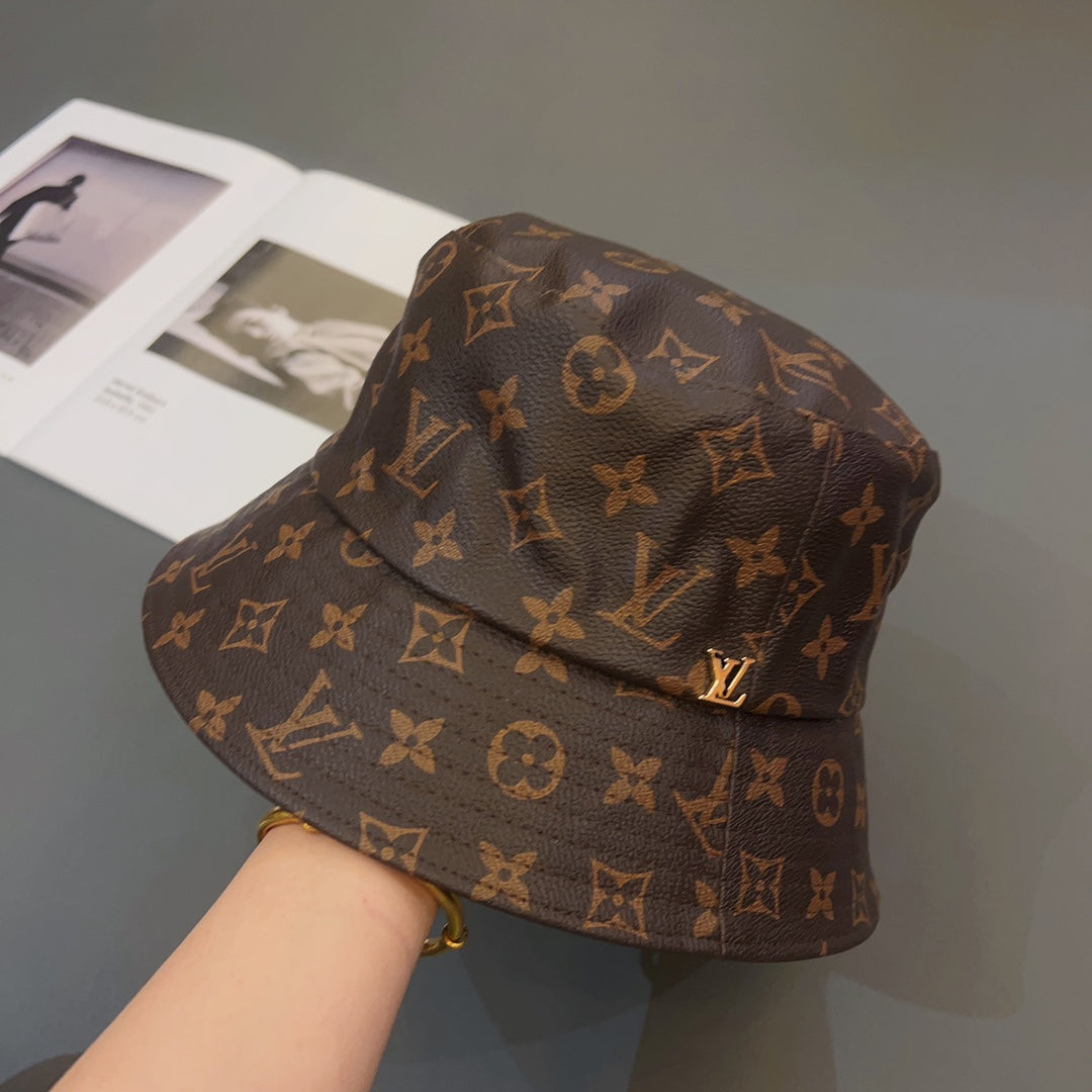 Luxury Monogram Leather Bucket Hat | Luxury Designer 1v Hat