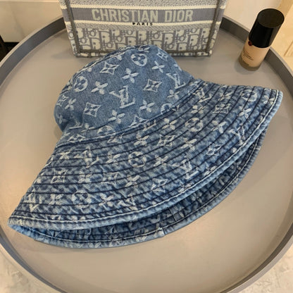 Luxury Monogram Wide Brim Denim Sun Hat | Luxury Designer UV Protection Hat