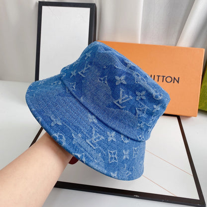 Luxury 1v Monogram Jacquard Denim Bucket Hat for Men & Women