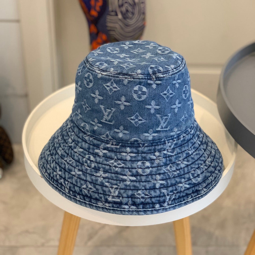 Luxury Monogram Wide Brim Denim Sun Hat | Luxury Designer UV Protection Hat