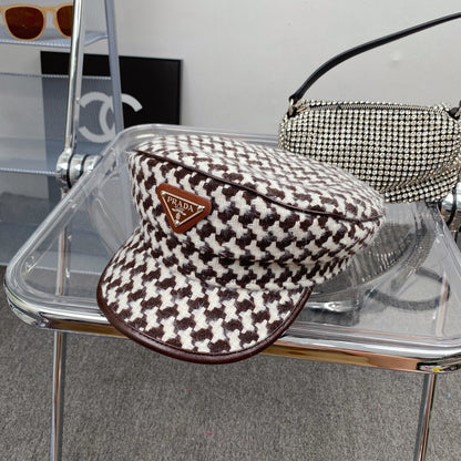 Fashion Houndstooth Cotton Bucket Hat | Luxury Designer Checkered Sun Hat
