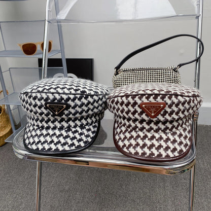 Fashion Houndstooth Cotton Bucket Hat | Luxury Designer Checkered Sun Hat