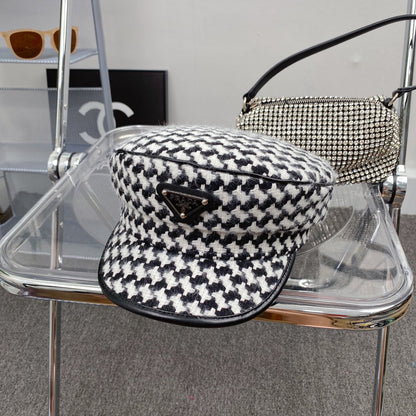 Fashion Houndstooth Cotton Bucket Hat | Luxury Designer Checkered Sun Hat