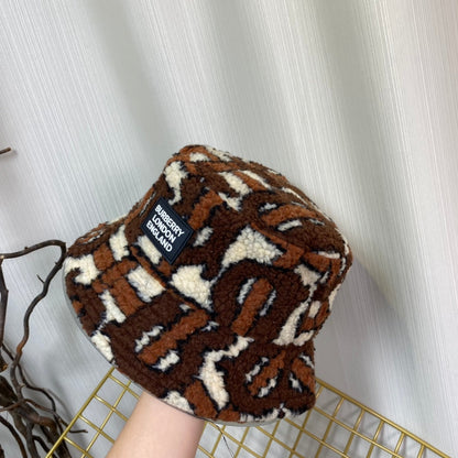 Luxury Check Lamb Wool Bucket Hat | Luxury Designer Winter Hat