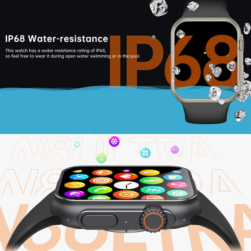 Sraith Faire Cliste NUA Ultra Men 8 Smartwatch Rochtana Doras NFC Do Bandaí Faire Fón Android Apple