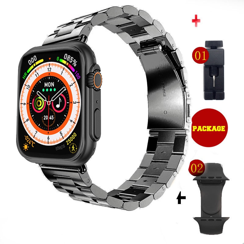 Sraith Faire Cliste NUA Ultra Men 8 Smartwatch Rochtana Doras NFC Do Bandaí Faire Fón Android Apple