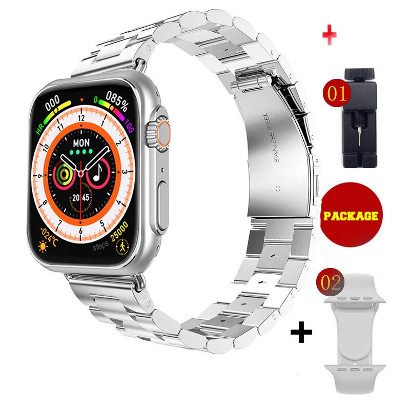 Sraith Faire Cliste NUA Ultra Men 8 Smartwatch Rochtana Doras NFC Do Bandaí Faire Fón Android Apple