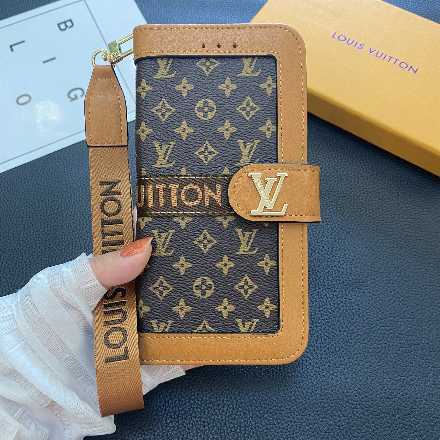 Prémiové originální kožené pouzdro na peněženku s monogramem na plátně Samsung Galaxy