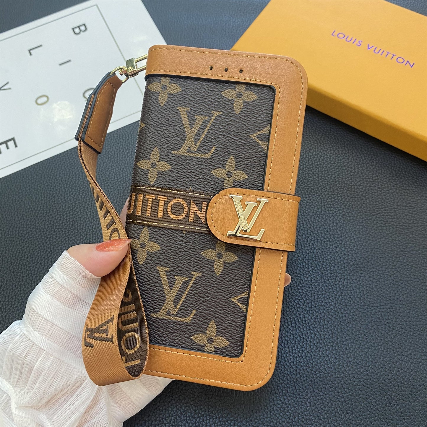 Prémiové originální kožené pouzdro na peněženku s monogramem na plátně Samsung Galaxy