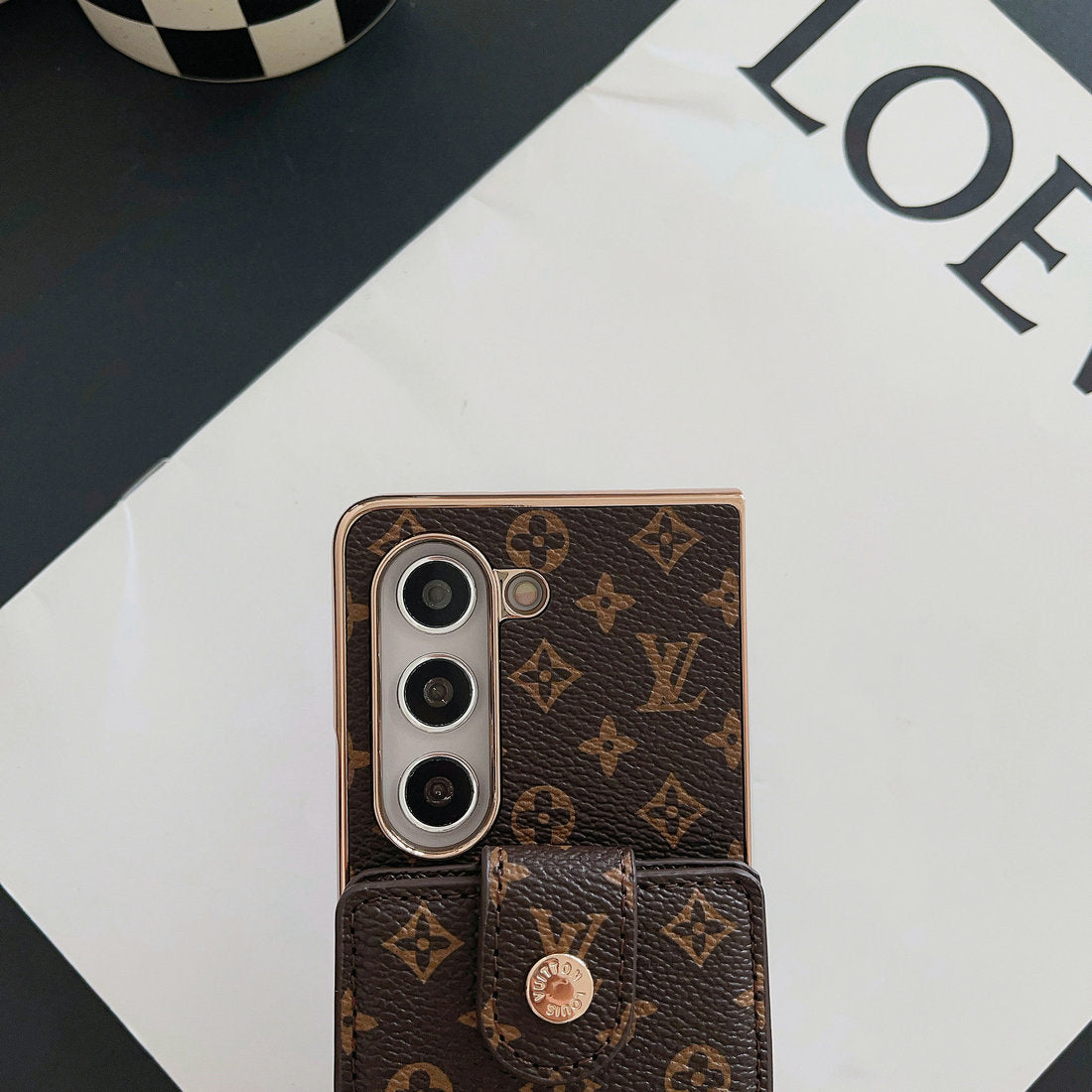 PORTA-CARTÃO DE MONOGRAMA DE ELECTROPLATAÇÃO DE LUXO CROSSBODY SAMSUNG Z FOLD CASE