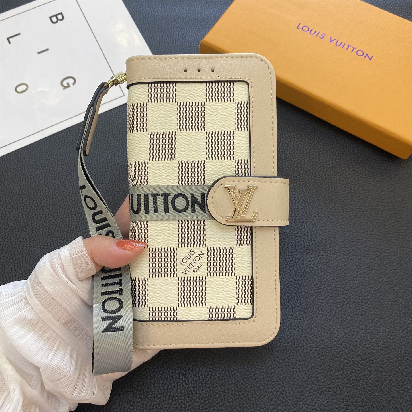 Prémiové originální kožené pouzdro na peněženku s monogramem na plátně Samsung Galaxy