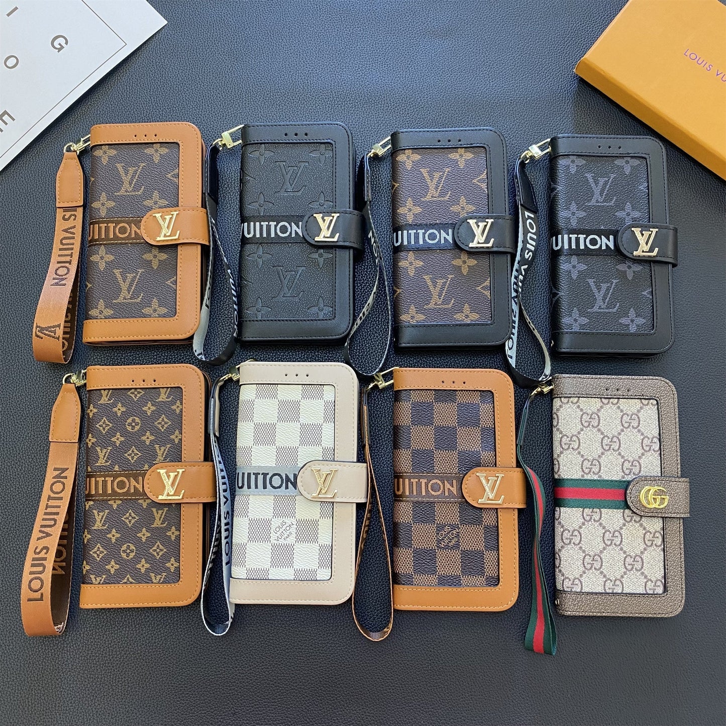 Prémiové originální kožené pouzdro na peněženku s monogramem na plátně Samsung Galaxy