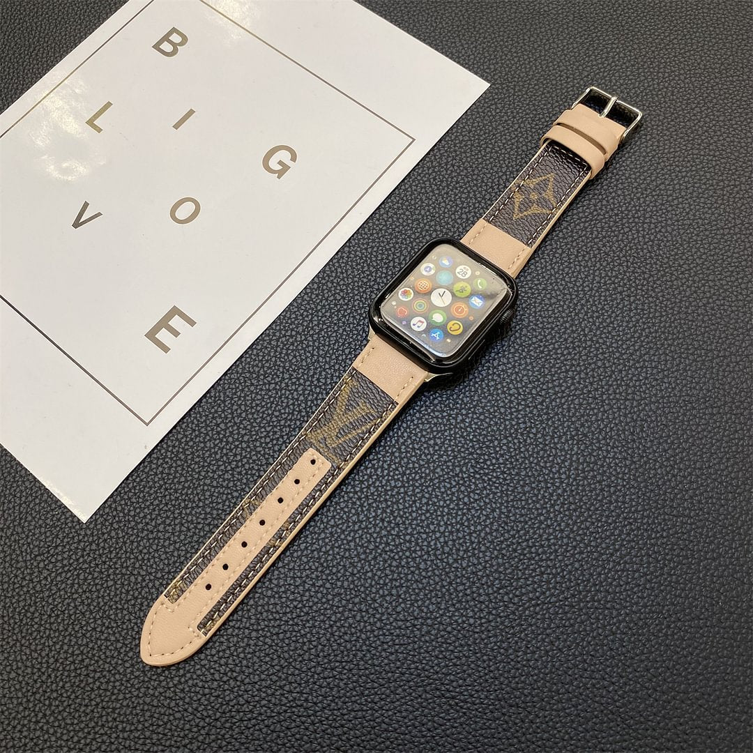 PASEK DO ZEGARKA APPLE SKÓRZONY MONOGRAM Z PRZESZYCIAMI