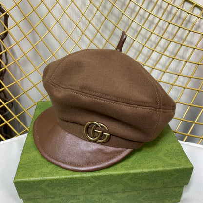 Classic GG Metal Logo Octagonal Flat Cap | Luxury Designer Cashmere Hat