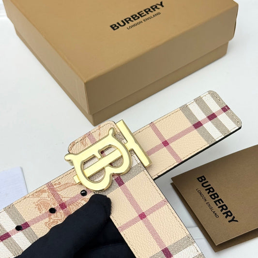 Herren-Ledergürtel mit TB-Monogramm-Schnalle und Karomuster