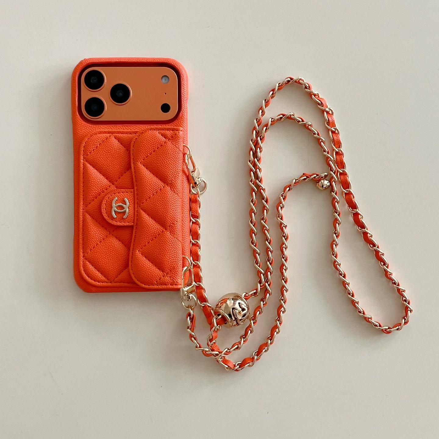 Capa carteira de luxo para iPhone com corrente manual/crossbody