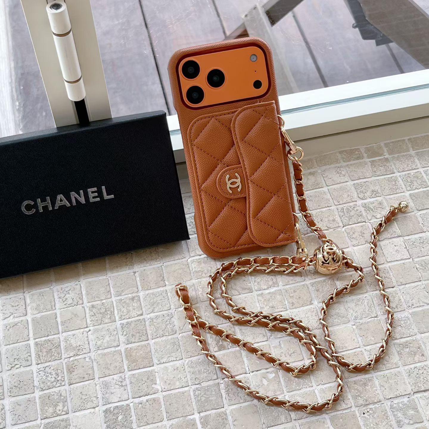 Capa carteira de luxo para iPhone com corrente manual/crossbody