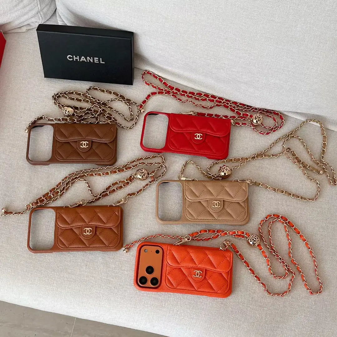 Capa carteira de luxo para iPhone com corrente manual/crossbody