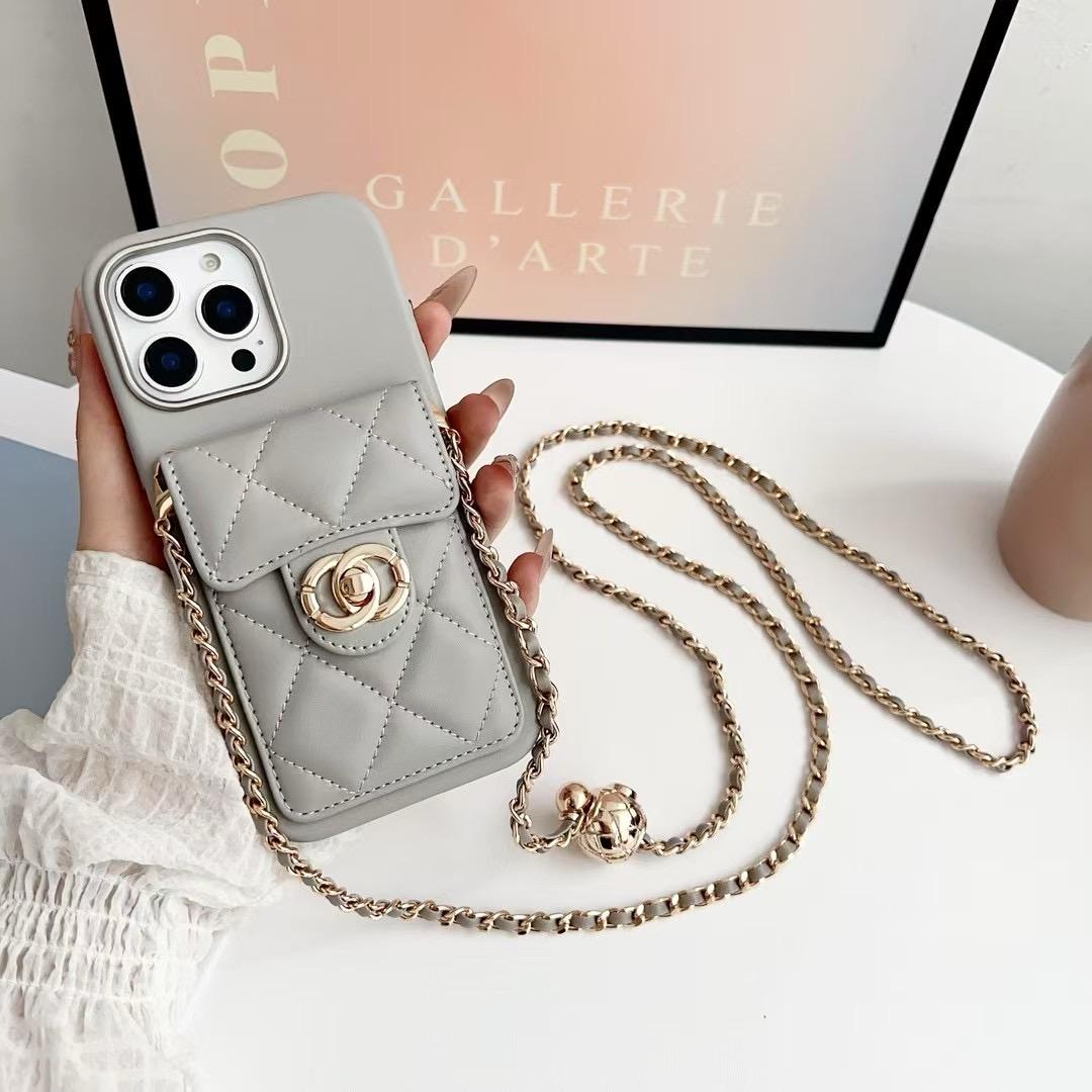 Gewatteerd crossbody-iPhone-hoesje met kettingriem & kaartvak