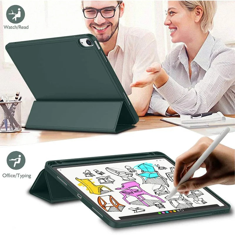 APFEL-IPAD-HÜLLE AUS LEDER MIT FRISCHEM SOMMER-THEMENMUSTER UND BLEISTIFTHALTER