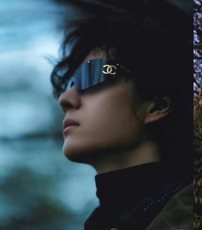 Luxury Rimless Shield Sunglasses | Gold Metal Accent UV400 Fashion Eyewear